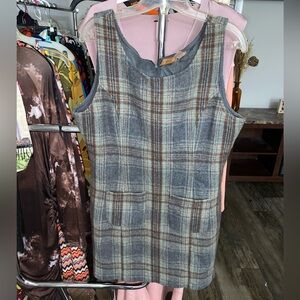 90s Plaid Wool Jumper Sleeveless Dress